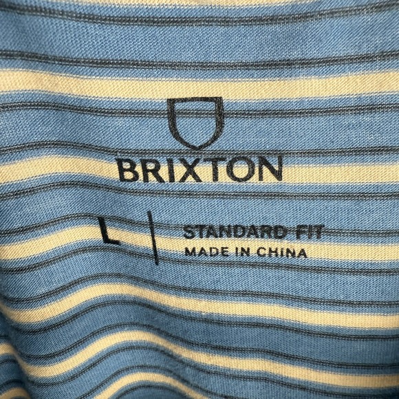 Brixton T Shirt Mens L Standard Fit Blue Cream Stripe Short Sleeve Embroidered - Picture 4 of 8